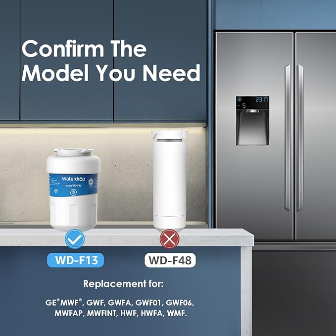 Waterdrop WD-F13 Water Filter, Replacement for GE® SmartWater® MWF®, MWFINT, MWFP, MWFA, GWF, HDX FMG-1, Kenmore® 9991, GSE25GSHECSS, WFC1201