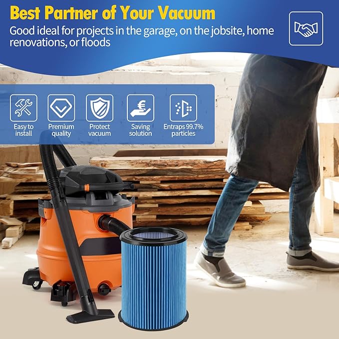 2-Pack VF5000 Replacement Filter Compatible with RIDGID 5-20 Gallon Wet/Dry Vacuums,3 Layer Pleated Vacuum Filter Compatible with WD1450 WD0970 WD1270 WD06700 WD1680 RV2400A