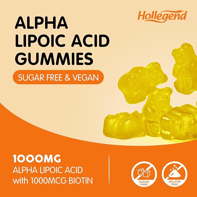 Alpha Lipoic Acid Gummies 1000Mg with Biotin, High Absorption Chewable ALA Supplement for Antioxidant, Brain Health and Nerve Support, Pineapple Flavor, Sugar Free, 60 Chews