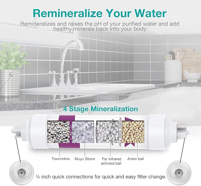 SimPure SP5-RO75 6-Stage 10" Reverse Osmosis Replacement Filter Set with Alkaline Mineral Filter, Complete Set for 75 GPD Standard 6-Stage Reverse Osmosis RO Water Filtration Systems, 6 Pieces