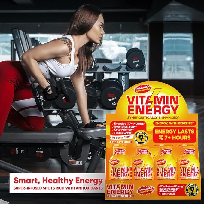 Vitamin Energy Immune+ Extra Strength Energy Shot Orange Burst 48 Pack, 260mg Natural Caffeine, B-Vitamins, Citicoline, Green Tea, Immunity & Focus Support, Zero Sugar, Gluten-Free 1.93 fl oz