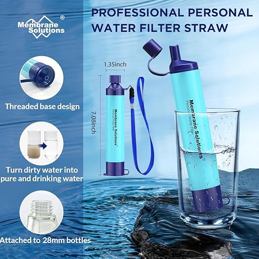 Membrane Solutions 2Pcs Personal Water Filter Straw with A Storage Case Travel Carrying Bag Portable Water Filtration Carrier, Hard Shockproof EVA, for Camping, Hiking, Water Purifier Survival