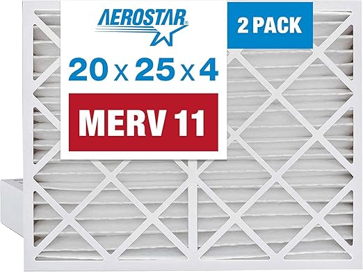 Aerostar 20x25x4 MERV 11 Air Filter, 2 Pack Set of HVAC Furnace Filters, Electrostatic MPR 1000-1200 & FPR 7 (Actual Size: 19 1/2 x 24 1/2 x 3 3/4 inches)
