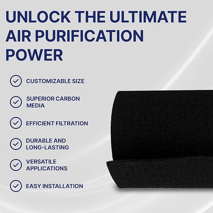 1/2" Thick Universal Cut-to-Fit Carbon Pre-Filter Pad - 16" x 50" - Compatible with Air Purifier, Air Conditioner, Refrigerator, Furnace, Dehumidifier