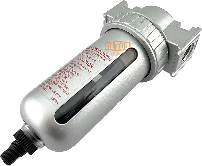 1/4" NPT MID FLOW Particulate Filter/Water Trap For Air Compressor Compressed Air Lines, 5u With Poly Bowl And Metal Bowl Guard (AUTO DRAIN)