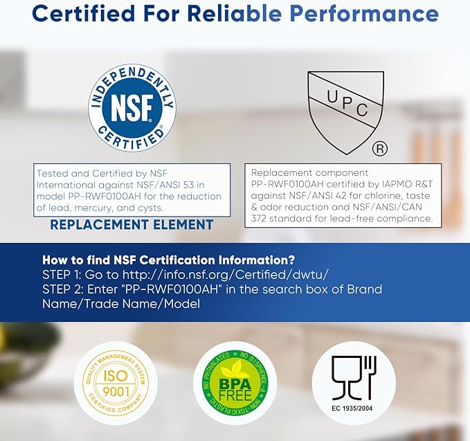PUREPLUS PRO NSF/ANSI 53&42 Certified Refrigerator Water Filter Replacement for LG LT500P, ADQ72910901, GEN11042FR-08, Kenmore 9890, 469890, HDX FML-1, ADQ72910907 Refrigerator Water Filter, 3Pack