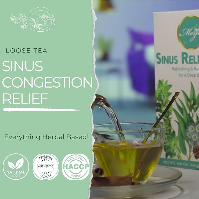 Merja Herbs Sinus Relief Tea - For Sinus Cleanse - Reduce Sinus Discomfort - Mediterranean Loose - Caffeine Free - 100% Natural & Premium Quality 250gr 8.82 oz