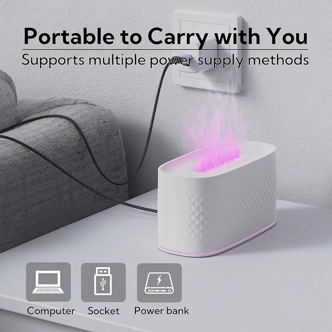 Flame Diffuser Humidifier for Essential Oils - Fire Ultrasonic Aroma Diffusers, USB Personal Desktop Quiet Cool Mist Small Humidifier with Auto-Off for Home Office Bedroom (Black)