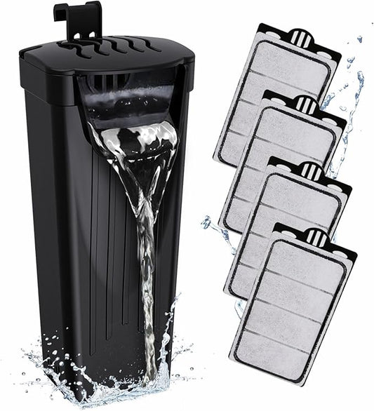GOZILLA Turtle Tank Filter 74GPH, Low Water Level Turtle Tank 3.5W Fish Tank Aquarium Filters for Small Tanks up to 15 Gallons Include 4 Replacement Cartridges.(Black)