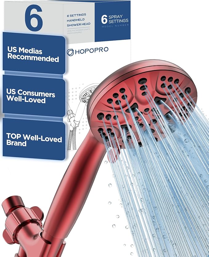 6-Mode High Pressure Handheld Shower Head Set, Consumer Reports Recommended HOPOPRO High Flow Hand Held Showerhead with 59 Inch Hose Bracket Teflon Tape Rubber Washers