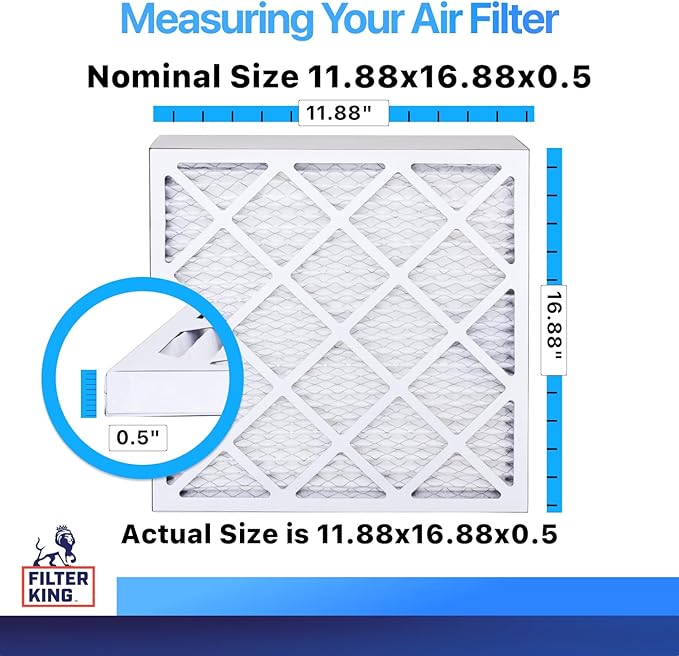 Filter King 11.88x16.88x0.5 Air Filter | 4-PACK | MERV 8 HVAC Pleated A/C Furnace Filters | MADE IN USA | Actual Size: 11.88 x 16.88 x 0.5"