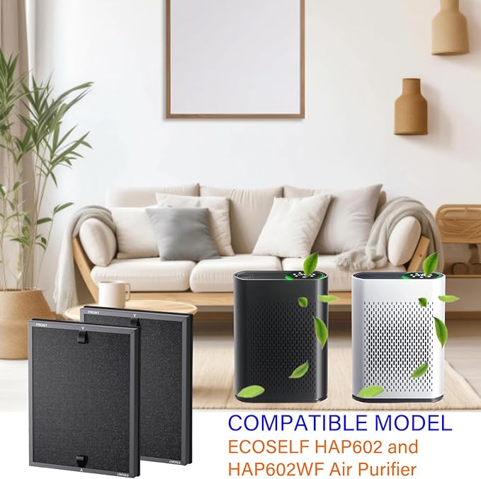 HAP602 Replacement Filter for ECOSELF HAP602 / HAP602WF Air Purifier, 3 IN 1, H13 True Hepa with High-Efficiency Activated Carbon and Pre-Filter, 2 Pack