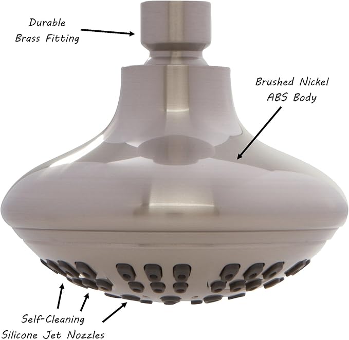 6 Function Adjustable Luxury Shower Head - High Pressure Boosting, Wall Mount, Bathroom Showerhead For Low Flow Showers, 2.5 GPM - Brushed Nickel