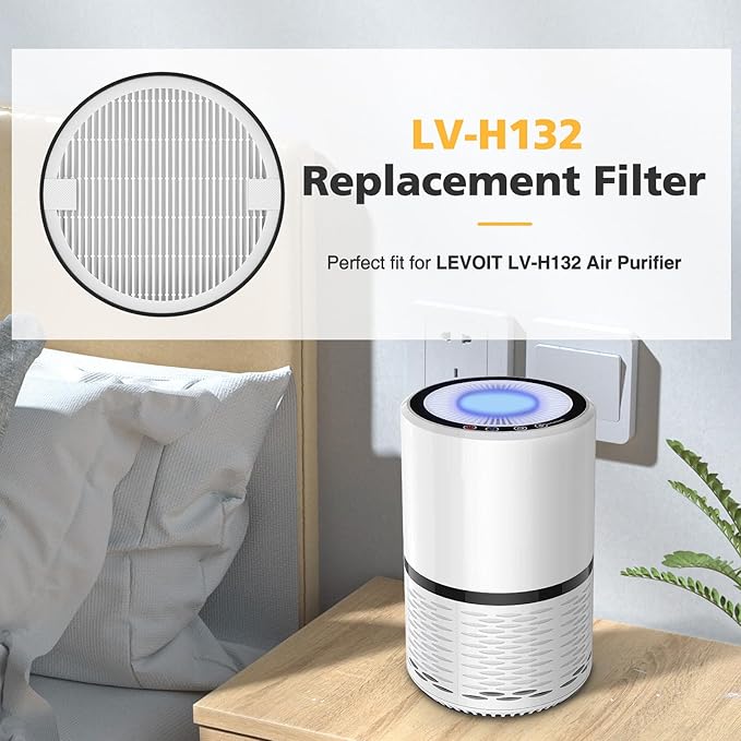 LV-H132 Replacement Filter Compatible with LEVOIT LV-H132 Air Puri-fier Replacement Filter, 3-in-1 HEPA Filter High-Efficiency Activated Carbon Filter, Part # LV-H132-RF, 4 Pack