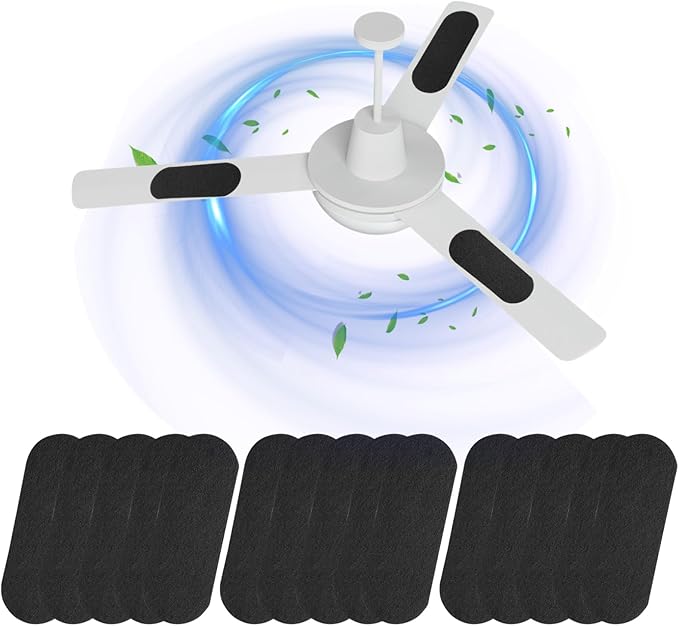 15 Pack Ceiling Fan Filters for Blades, Air Fan Filters for Ceiling Fan Blades with Activated Charcoal for Common Household Contaminants, Unscented Coconut Carbon Universal Ceiling Fan Air Purifiers