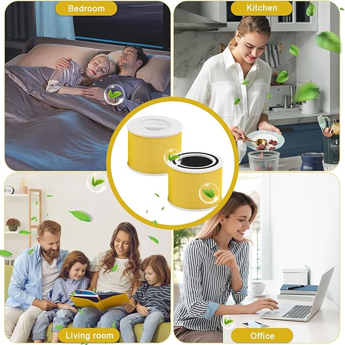 Core 300 Replacement Filter for levoit Core 300 and Core 300S VortexAir Air Purifier, Core 300-RF, 3-in-1 Activated Carbon Filtration System (Yellow, 2 Pack)