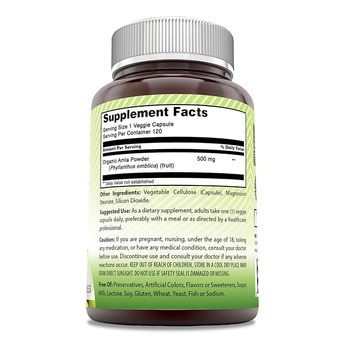 Amazing India Amla (Made with Natural Amla Fruit) 500 Mg 120 Veggie Capsules Supplement - Non-GMO, Gluten Free