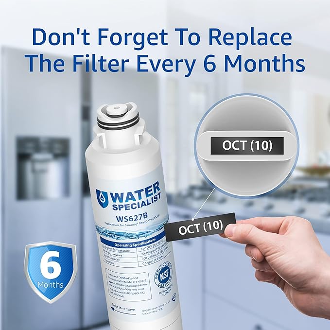 Waterspecialist DA29-00020B Replacement for Samsung Water Filter DA29-00020B, HAF-CIN/EXP, DA29-00020B-1, HDX FMS-2, RS25J500DSR, RF28HMEDBSR, RF263BEAESR, RF4287HARS, DA97-08006A-1, 2 Filters