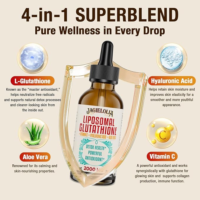 Liposomal Glutathione Liquid 2000MG – Antioxidant Detox Supplement for Women & Men, Aging Defense, Liver Function & Energy, with Hyaluronic Acid + Aloe Vera + Vitamin C, Natural & Vegan, 12 FL.OZ