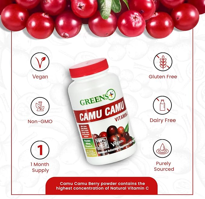 Greens+ SuperFruit Supplement, Amazon Camu Berry with Vitamins & Minerals, High ORAC Antioxidants, 400mg Natural Vitamin C, 120 Veggie Capsules
