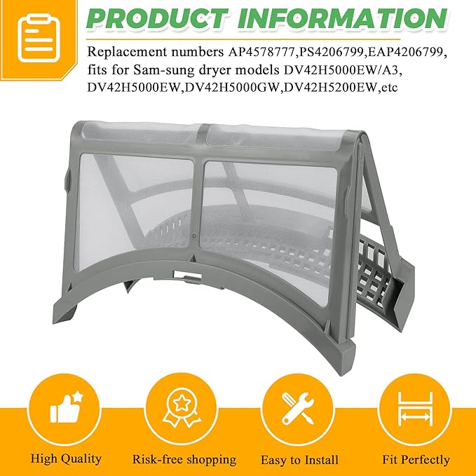 2025 Upgraded DC61-02595A Dryer Lint Filter Case Screen by Techecook - Polyester Vinyl Standard Size Dryer Lint Screen - Fit for Samsung Dryer - Replaces 2069505, AP4578777, PS4206799, EAP4206799