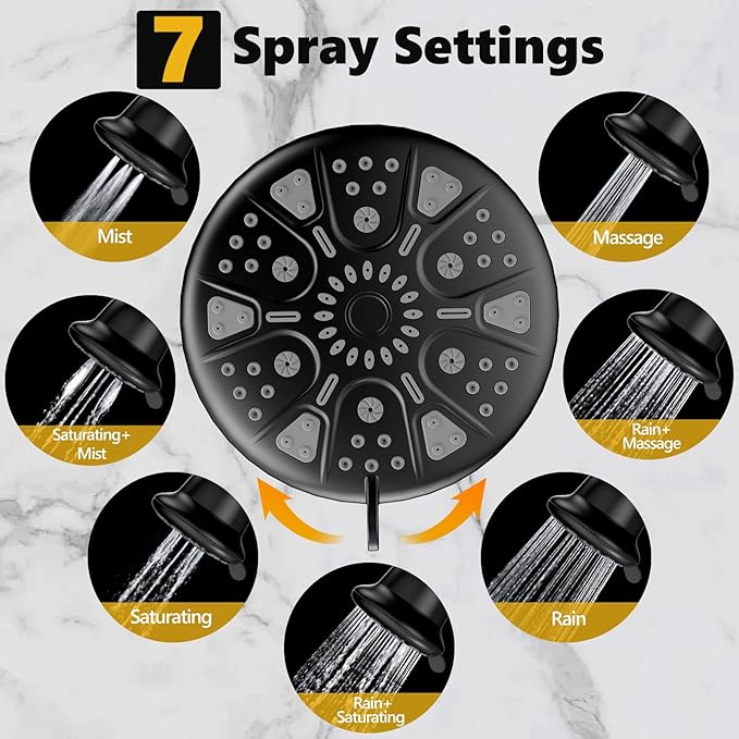 Filtered Shower Head with16 Stage Shower Filter Cartridge High Pressure 7 Spray Settings Shower Head Filter for Hard Water Removes Chlorine and Heavy Metals, Black