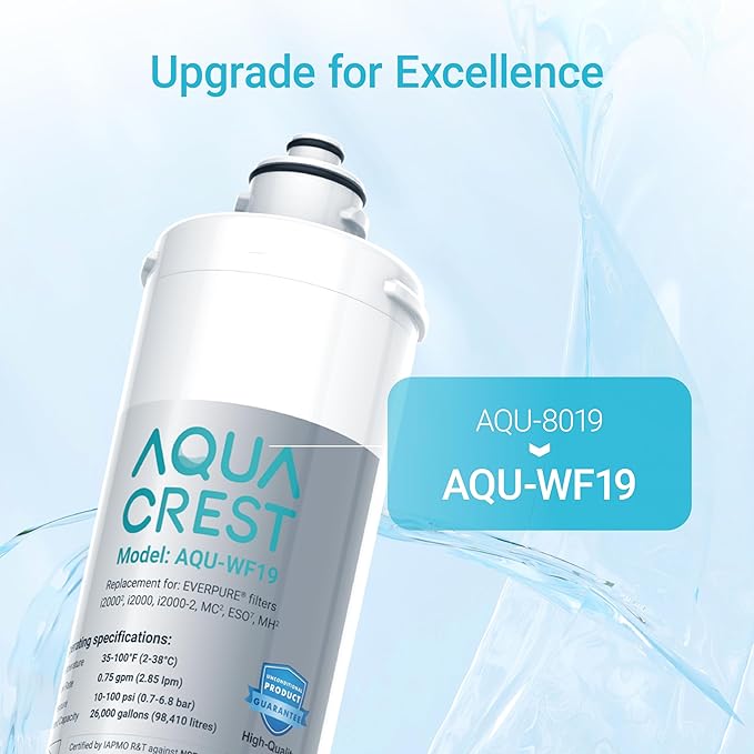 AQUA CREST I2000 Under Sink Water Filter, 26K Gallons, Replacement Cartridge for Everpure i2000, MC2, ESO7, MH2, EV9612-22, EV9612-56, EV9607-25, EV9613-21, NSF/ANSI 42 Certified