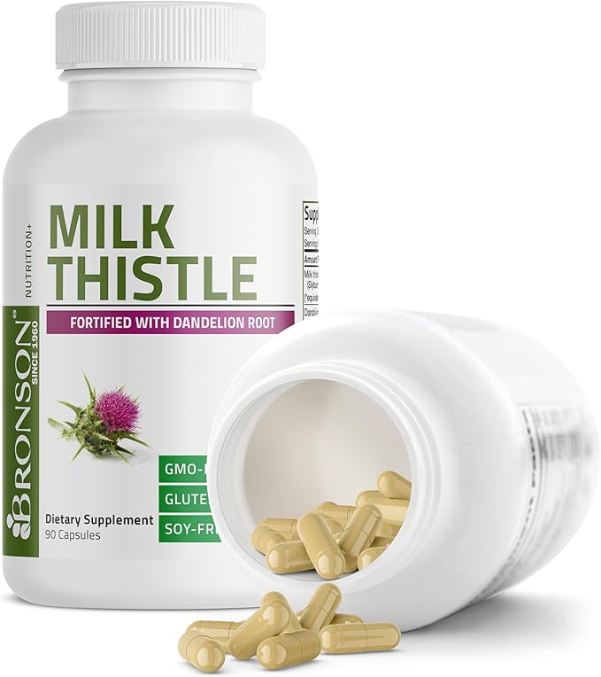 Bronson Milk Thistle Silymarin Marianum & Dandelion Root Liver Health Support, Antioxidant Support, Detox, 90 Capsules