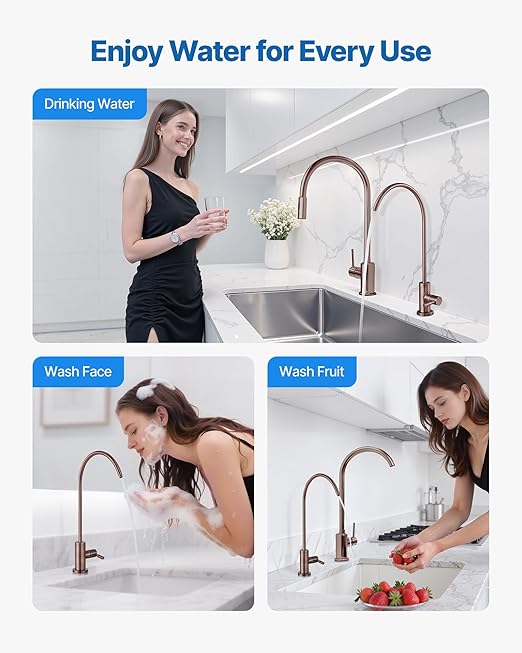 VEVOR Water Filter Faucet, RO Drinking Faucet with Lead-Free Brass Valve, 304 Stainless Steel, 0.8 GPM Flow Drinking Water Tap, Fits Most Reverse Osmosis & Water Filtration System, Antique Bronze