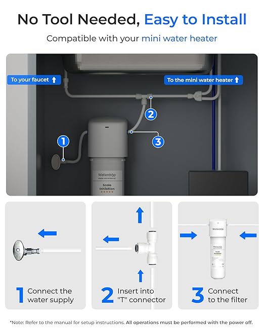 Waterdrop 10UE-SC Under Sink Water Filter for Instant Hot and Cold Water Dispenser System, Anti-Scaling, Reduces PFAS, PFOA/PFOS, Lead, Chlorine, Bad Taste & Odor, 11000 Gallons