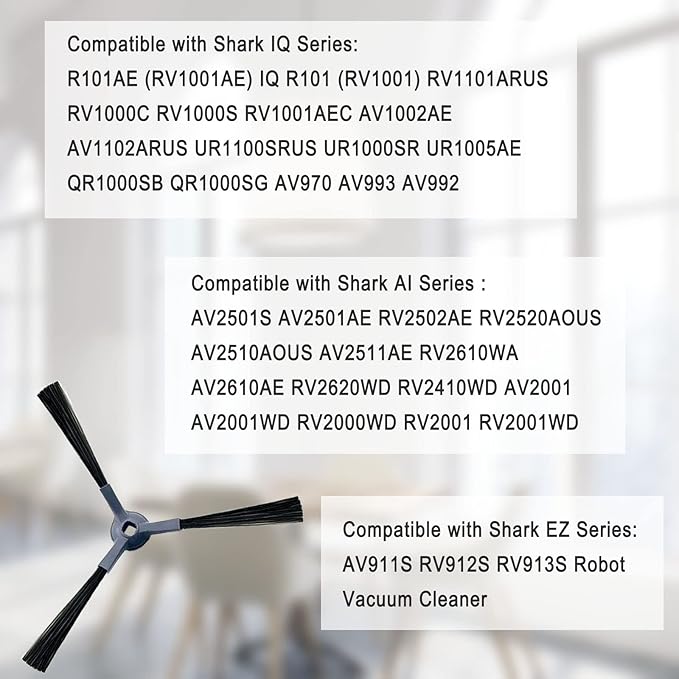 Upgraded Side Brushes Replacement for Shark IQ R101AE RV1001AE AV912S AV911S AV1010AE RV1000 AV970 AV993 AV1002AE Shark AI AV2501S AV2501AE RV2610WD RV2610WA RV2502AE RV2520AOUS Robot Vacuum Cleaner