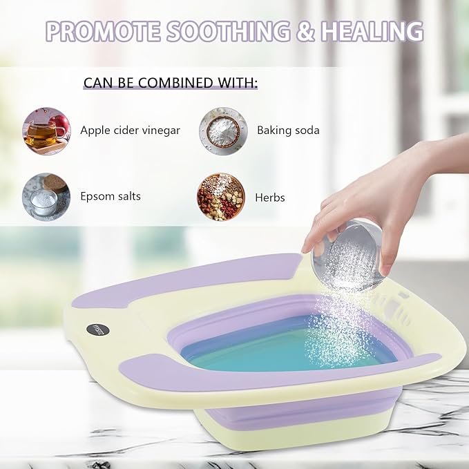 Sitz Bath, Sitz Bath for Postpartum Care, Sitz Bath for Hemorrhoids, Sitz Bath for Toilet Seat, Sits Bath Tub for Women Men Adults, Sitz Bath Soak Salts Basin, Hip Bath Bowl, Collapsible, Purple