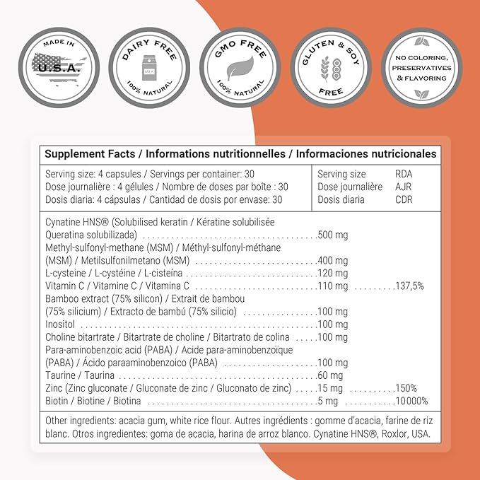 SuperSmart - Hair & Nails Formula - Patented Solubilized Keratine Supplement - with Biotin, Bamboo Extract, MSM, Cynatine HNS Keratin | Non-GMO & Gluten Free - 120 Vegetarian Capsules