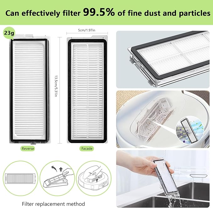 Yivy Vacuum Cleaner Replacement parts Compatible with Roborock Qrevo pro/Qrevo MaxV/Qrevo S/Qrevo plus,2 Main Brush Roller,6 White Side Brush,4 Hepa Filters,8 Mop Pads,6 Dust Bags (White-29)