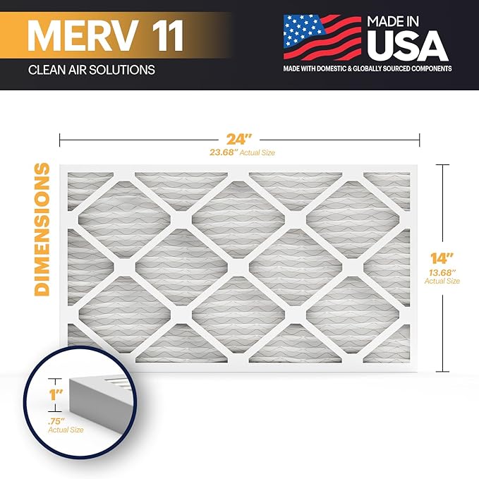 BNX TruFilter 14x24x1 Air Filter MERV 11 (12-Pack) - MADE IN USA - Allergen Defense Electrostatic Pleated Air Conditioner HVAC AC Furnace Filters for Allergies, Pet, Smoke, Allergy MPR 1200 FPR 7