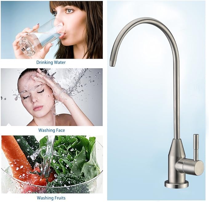 Drinking Water Faucet, Lead-Free Water Filter Faucet RO Stainless Steel Brushed Nickel Reverse Osmosis Faucet for Under Sink Water Filter System