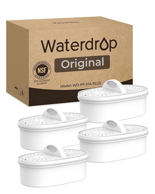 [Original] Waterdrop WD-PF-01A Plus Replacement Filters for All Waterdrop Pitcher Filtration System, Reduces PFAS, PFOA/PFOS, Chlorine, Last Up to 3 Months or 200 Gallons (Pack of 4)