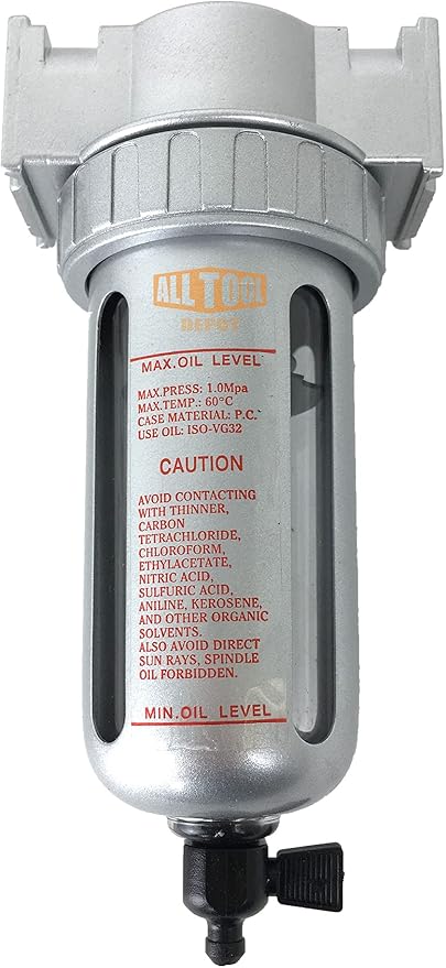 1/2" NPT MID FLOW Particulate Filter/Water Trap For Air Compressor Compressed Air Lines, 5u With Poly Bowl And Metal Bowl Guard (MANUAL DRAIN)