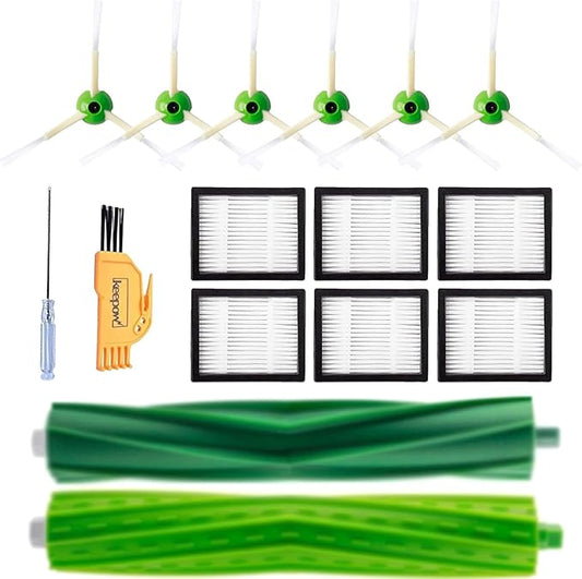 KEEPOW Replacement Parts Accessories Compatible with iRobot Roomba i7 i3 i4 j7 E5 E6 E7 i7+ Vacuum Cleaner Accessories, 6 HEPA Filters, 6 Side Brushes, 1 Set Multi-Surface Rubber Brushes