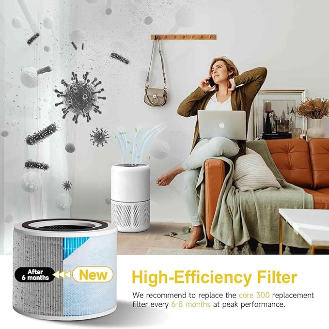 Core 300 Air Purifier Replacement HEPA Filter （Smoke Remover） for LEVOIT Core 300-P/300S, H13 True HEPA + Activated Carbon, 99.97% Dust Pollen Pet Dander Smoke, 2 Pack (blue)