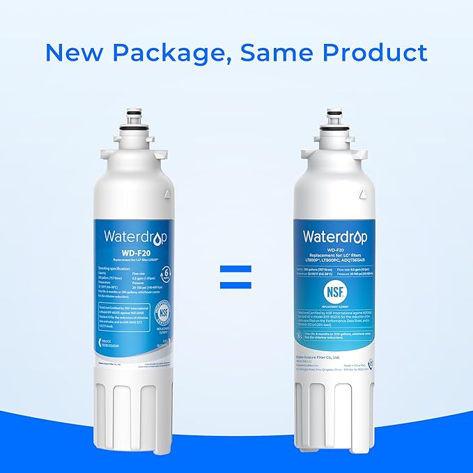 Waterdrop ADQ73613401 Refrigerator Water Filter, Replacement for LG® LT800P®, ADQ73613408, ADQ75795104, ADQ73613402, Kenmore 9490, 46-9490, LSXS26326S, LMXC23746S, LSXS26366S, WD-F20, Pack of 4