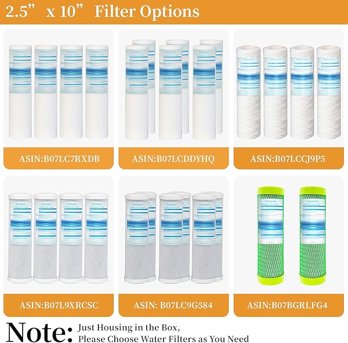 Geekpure 10-Inch Whole House Clear Water Filter Housing - 3/4" NPT Brass Port-Fit for 2.5" x 10" Filters (1)