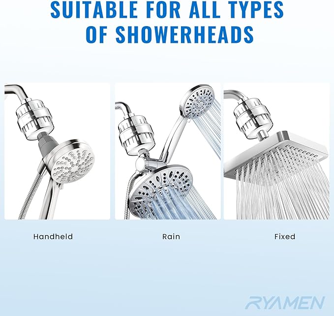 Heavy Duty Shower Filter, Shower Water Filter, 99% REMOVAL Shower Head Filter for Hard Water, Heavy Metals, Chlorine, Enhanced Water Filtration for Healthier Skin and Hair (Silver)