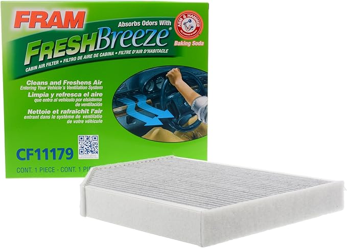 FRAM Fresh Breeze Cabin Air Filter Replacement for Car Passenger Compartment w/ Arm and Hammer Baking Soda, Easy Install, CF11179 for Audi Vehicles