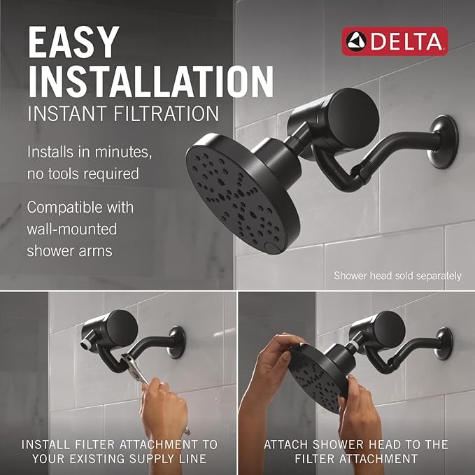 Delta Faucet Clarifi Premium Shower Filter Attachment with Filter, Hard Water Shower Filter, Shower Head Filter, Matte Black 5SF100-BL