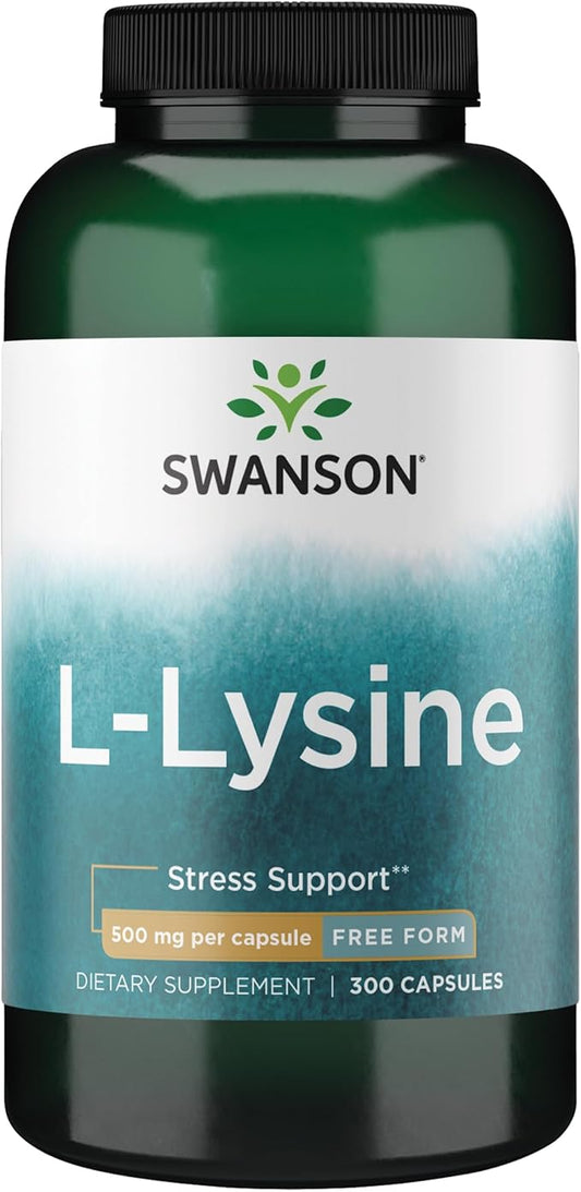 Swanson Free Form L-Lysine - Natural Supplement Promoting Stress Support & Nervous System Health - May Promote Calm Mood & Relaxation - (300 Capsules, 500mg Each)