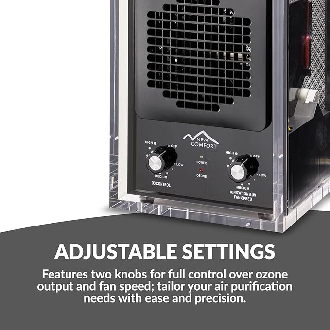 Prolux New Comfort 6 Stage UV, Ozone Generator Air Purifier Cleaner HEPA, Covers 3000 Feet, Acrylic, Home or Commercial Use, Adjustable, Powerful Fan, Portable