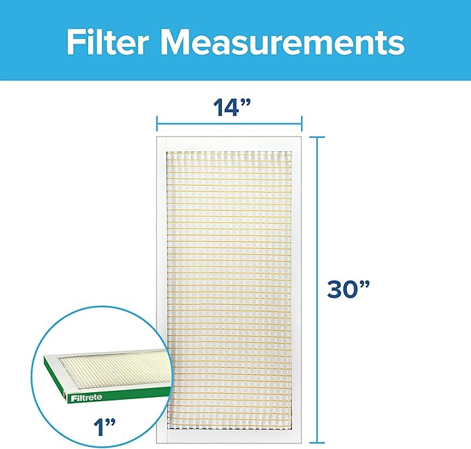 Filtrete 14x30x1 AC Furnace Air Filter, MERV 8, MPR 700, Tough on Pollen, Easy on Airflow, 3-Month Pleated 1-Inch Electrostatic Air Cleaning Filter, 4-Pack (Actual Size 13.813 x 13.813 x 0.8125 in )