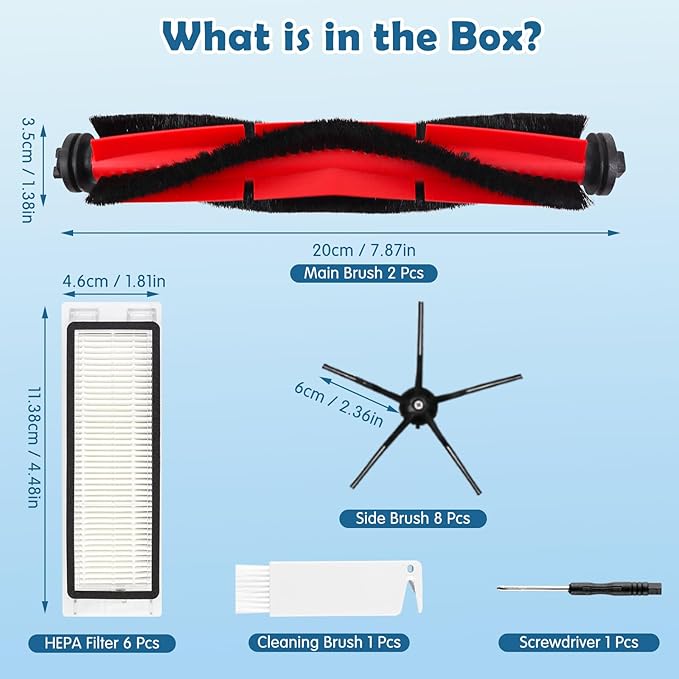 Q5 Replacement Accessories Kit Compatible with Roborock Q5 / Q5+ Plus Robot Vacuum, 2 Main Brushes, 6 Washable Filters, 8 Side Brushes, 1 Cleaning Tool, 1 Screwdriver (Not for Q5 Max / Q5 Pro)