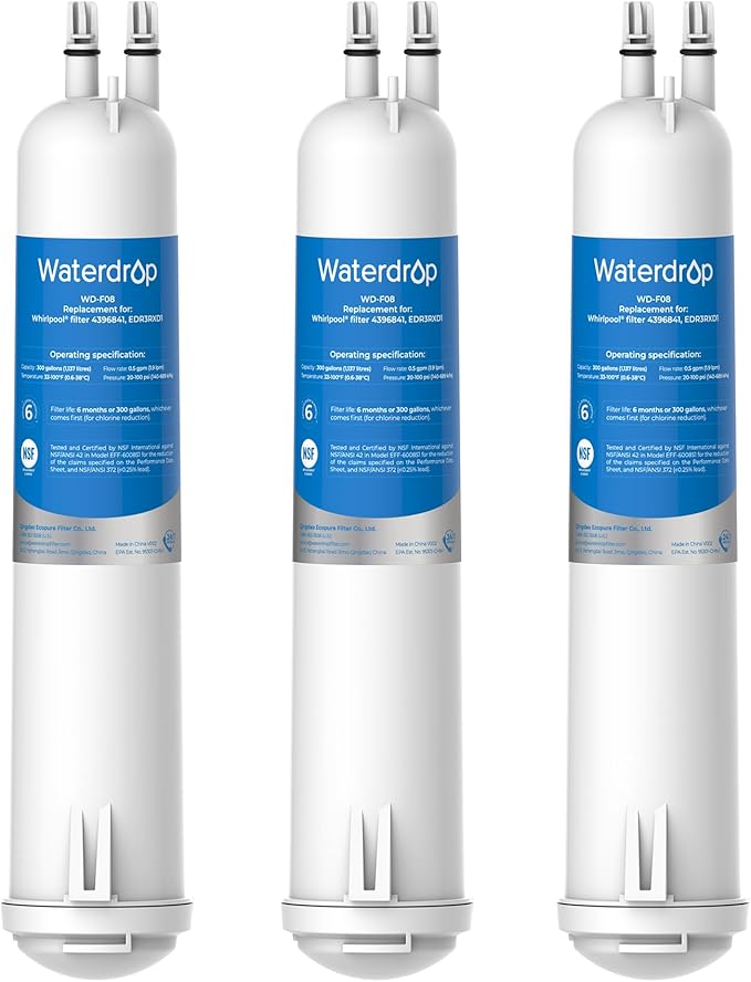 Waterdrop EDR3RXD1 Replacement for Everydrop® Filter 3, 4396841, 4396710, WD-F08, Kenmore® 46-9083, 46-9030 Refrigerator Water Filter, 3 Filters